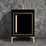 Linkasink - LINEA with 18'' Artisan Glass Pyramid Hardware 24'' Wide Vanity, Black, Polished Brass Hardware, 24'' x 22'' x 33.5'' (without vanity top) - Polished Brass with Ã‰glomisÃ© Pyramid Glass