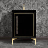 Linkasink - LINEA with 18'' Artisan Glass Pyramid Hardware 24'' Wide Vanity, Black, Satin Brass Hardware, 24'' x 22'' x 33.5'' (without vanity top) - Satin Brass with Black Pyramid Glass