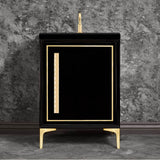 Linkasink - LINEA with 18'' Artisan Glass Pyramid Hardware 24'' Wide Vanity, Black, Satin Brass Hardware, 24'' x 22'' x 33.5'' (without vanity top) - Satin Brass with Ã‰glomisÃ© Pyramid Glass