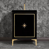 Linkasink - Linea with 3'' Polished Brass Star Hardware, 24'' Wide Vanity, Black, 24'' x 22'' x 33.5'' (without vanity top) - Polished Brass