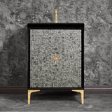 Linkasink - Mother of Pearl with 3'' Polished Brass Star Hardware, 24'' Wide Vanity, Black, 24'' x 22'' x 33.5'' (without vanity top) - Polished Brass