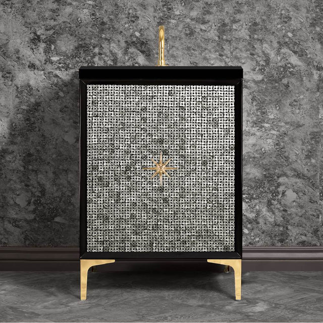 Linkasink - Mother of Pearl with 3'' Polished Brass Star Hardware, 24'' Wide Vanity, Black, 24'' x 22'' x 33.5'' (without vanity top) - Polished Brass