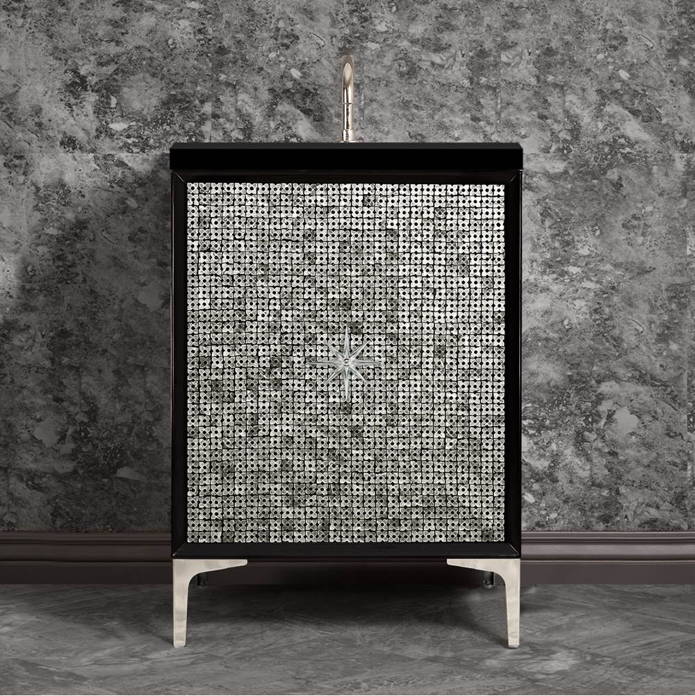 Linkasink - Mother of Pearl with 3'' Polished Nickel Star Hardware, 24'' Wide Vanity, Black, 24'' x 22'' x 33.5'' (without vanity top) - Polished Nickel