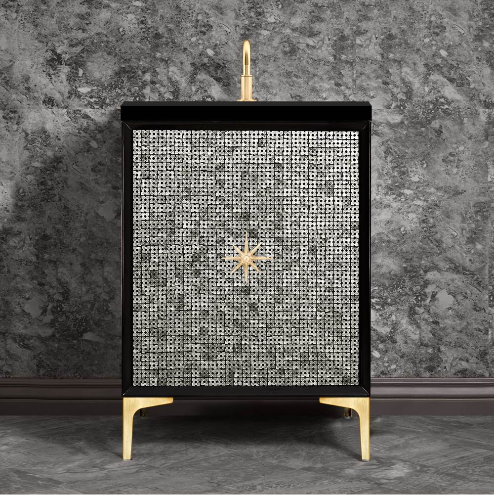 Linkasink - Mother of Pearl with 3'' Satin Brass Star Hardware, 24'' Wide Vanity, Black, 24'' x 22'' x 33.5'' (without vanity top) - Satin Brass