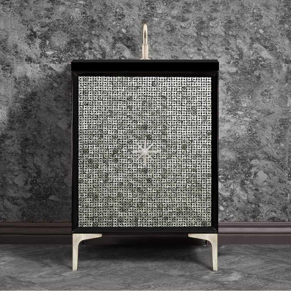 Linkasink - Mother of Pearl with 3'' Satin Nickel Star Hardware, 24'' Wide Vanity, Black, 24'' x 22'' x 33.5'' (without vanity top) - Satin Nickel