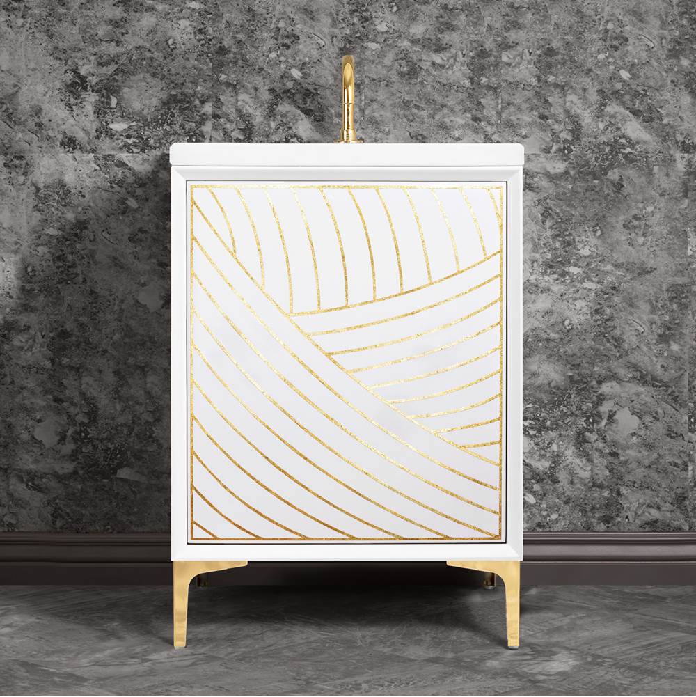 Linkasink - Lateen 24'' Wide White Vanity with Hand Applied Metal Leaf and Polished Brass Hardware, 24'' x 22'' x 33.5'' (without vanity top) - White with Polished Brass Hardware