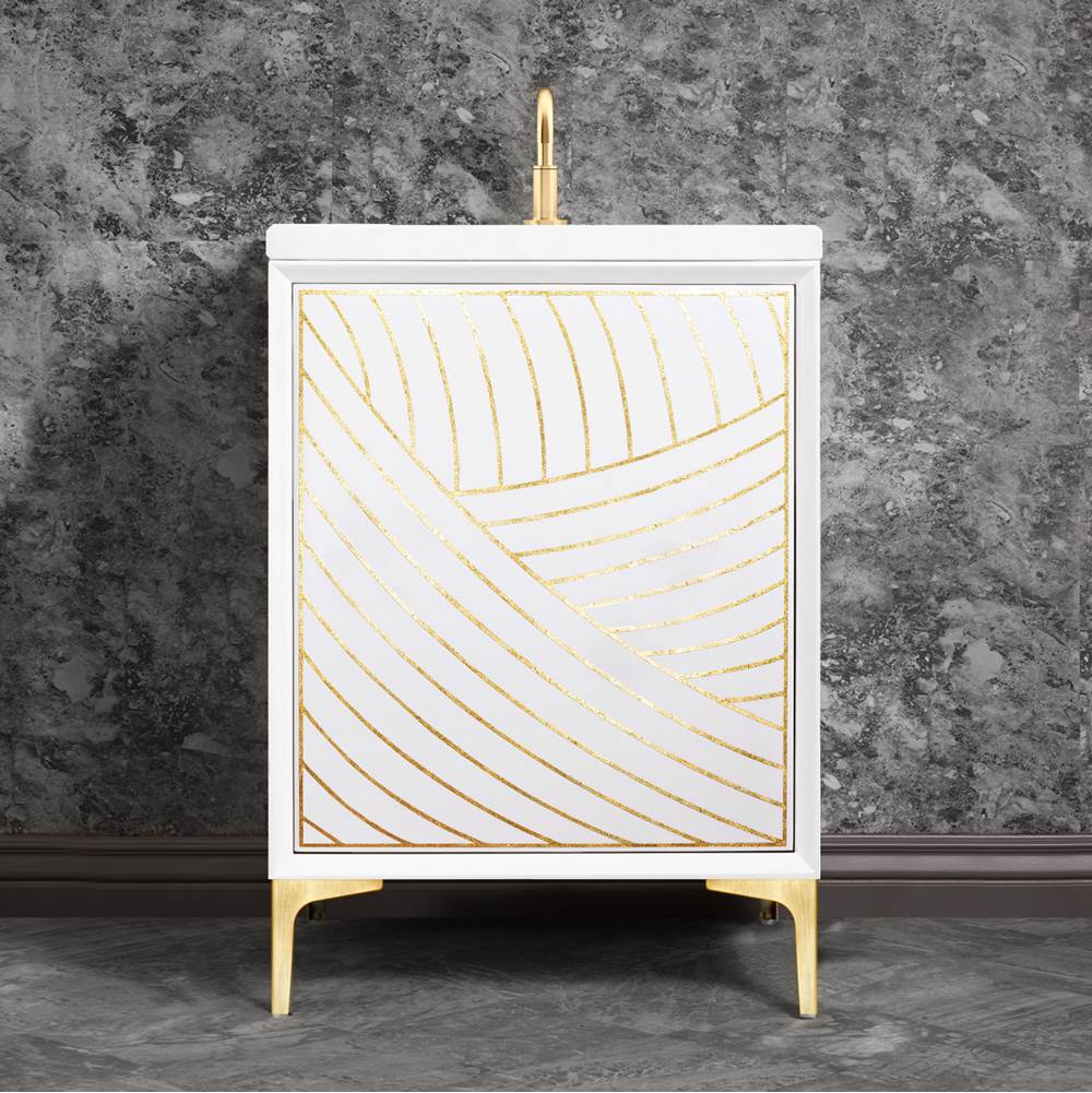 Linkasink - Lateen 24'' Wide White Vanity with Hand Applied Metal Leaf and Satin Brass Hardware, 24'' x 22'' x 33.5'' (without vanity top) - White with Satin Brass Hardware