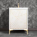 Linkasink - Lateen 24'' Wide White Vanity with Hand Applied Metal Leaf and Satin Brass Hardware, 24'' x 22'' x 33.5'' (without vanity top) - White with Satin Brass Hardware