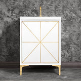Linkasink - Divergence 24'' Wide White Vanity with Hand Applied Metal Leaf and Polished Brass Hardware, 24'' x 22'' x 33.5'' (without vanity top) - White with Polished Brass Hardware