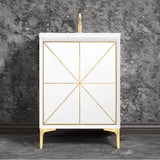 Linkasink - Divergence 24'' Wide White Vanity with Hand Applied Metal Leaf and Satin Brass Hardware, 24'' x 22'' x 33.5'' (without vanity top) - White with Satin Brass Hardware