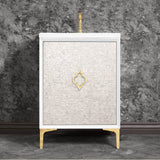Linkasink - Mother of Pearl 24'' Wide White Vanity with Polished Brass Arabesque Pull and Hardware, 24'' x 22'' x 33.5'' (without vanity top) - White with Polished Brass Hardware