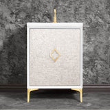 Linkasink - Mother of Pearl 24'' Wide White Vanity with Satin Brass Arabesque Pull and Hardware, 24'' x 22'' x 33.5'' (without vanity top) - White with Satin Brass Hardware
