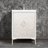 Linkasink - Mother of Pearl 24'' Wide White Vanity with Satin Nickel Arabesque Pull and Hardware, 24'' x 22'' x 33.5'' (without vanity top) - White with Satin Nickel Hardware