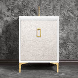 Linkasink - Mother of Pearl 24'' Wide White Vanity with Polished Brass Coach Pull and Hardware, 24'' x 22'' x 33.5'' (without vanity top) - White with Polished Brass Hardware