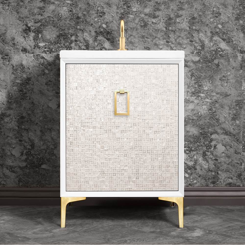 Linkasink - Mother of Pearl 24'' Wide White Vanity with Satin Brass Coach Pull and Hardware, 24'' x 22'' x 33.5'' (without vanity top) - White with Satin Brass Hardware