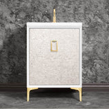 Linkasink - Mother of Pearl 24'' Wide White Vanity with Satin Brass Coach Pull and Hardware, 24'' x 22'' x 33.5'' (without vanity top) - White with Satin Brass Hardware