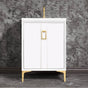 Linkasink - Tuxedo 24'' Wide White Vanity with Polished Brass Coach Pull and Hardware, 24'' x 22'' x 33.5'' (without vanity top) - White with Polished Brass Hardware