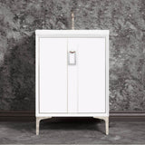 Linkasink - Tuxedo 24'' Wide White Vanity with Polished Nickel Coach Pull and Hardware, 24'' x 22'' x 33.5'' (without vanity top) - White with Polished Nickel Hardware