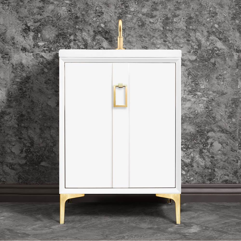 Linkasink - Tuxedo 24'' Wide White Vanity with Satin Brass Coach Pull and Hardware, 24'' x 22'' x 33.5'' (without vanity top) - White with Satin Brass Hardware