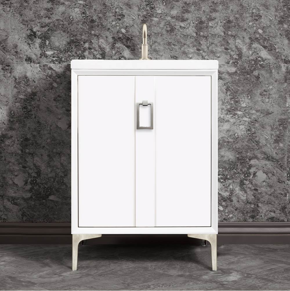 Linkasink - Tuxedo 24'' Wide White Vanity with Satin Nickel Coach Pull and Hardware, 24'' x 22'' x 33.5'' (without vanity top) - White with Satin Nickel Hardware