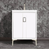 Linkasink - Tuxedo 24'' Wide White Vanity with Satin Nickel Coach Pull and Hardware, 24'' x 22'' x 33.5'' (without vanity top) - White with Satin Nickel Hardware