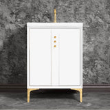 Linkasink - Tuxedo 24'' Wide White Vanity with Polished Brass Buttons and Hardware, 24'' x 22'' x 33.5'' (without vanity top) - White with Polished Brass Hardware