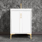 Linkasink - Tuxedo 24'' Wide White Vanity with Polished Brass Buttons and Hardware, 24'' x 22'' x 33.5'' (without vanity top) - White with Polished Brass Hardware