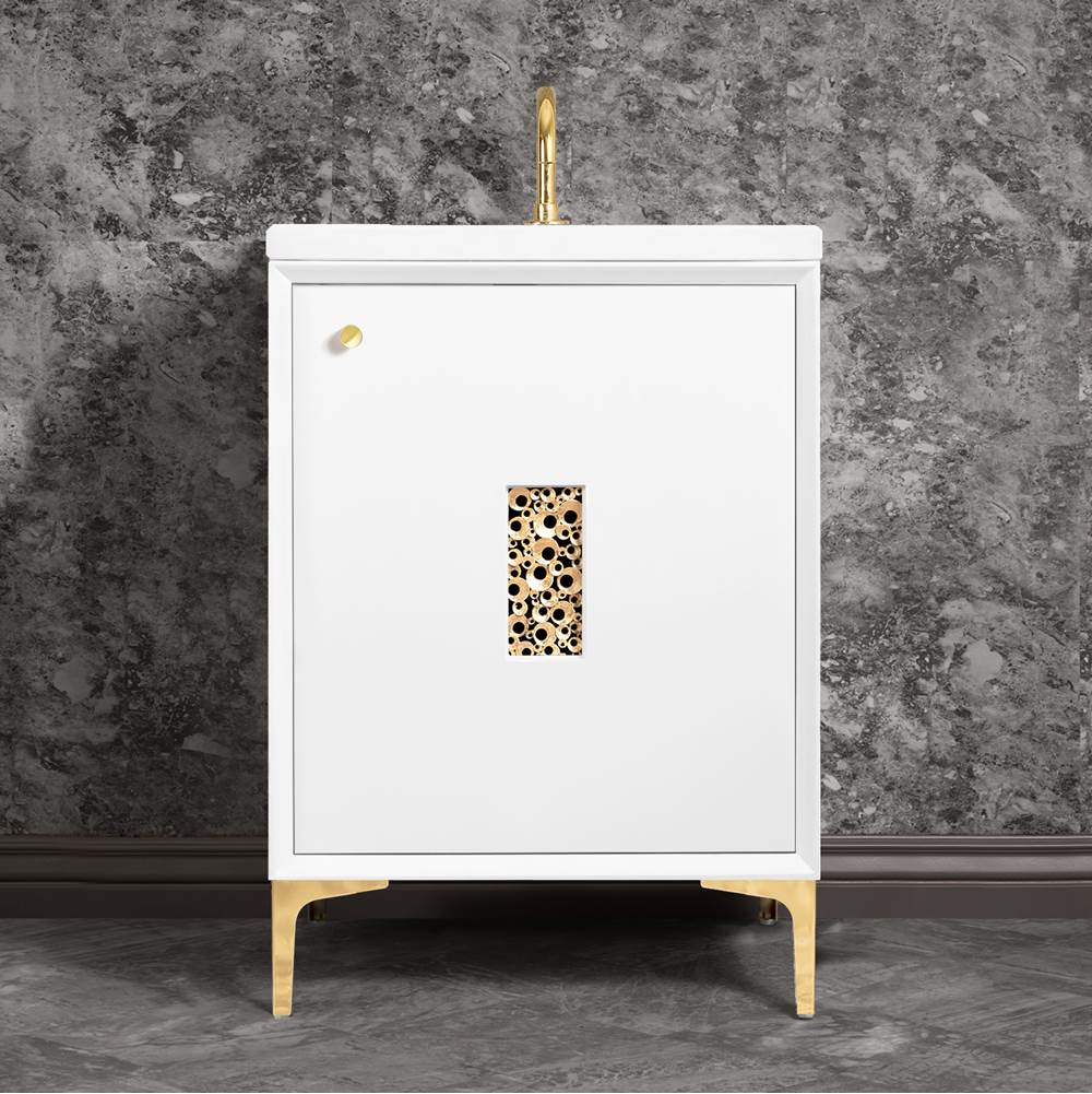 Linkasink - Frame 24'' Wide White Vanity with Polished Brass Coral Grate and Legs, 24'' x 22'' x 33.5'' (without vanity top) - White with Polished Brass Hardware