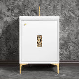 Linkasink - Frame 24'' Wide White Vanity with Polished Brass Coral Grate and Legs, 24'' x 22'' x 33.5'' (without vanity top) - White with Polished Brass Hardware