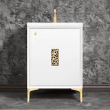 Linkasink - Frame 24'' Wide White Vanity with Satin Brass Coral Grate and Legs, 24'' x 22'' x 33.5'' (without vanity top) - White with Satin Brass Hardware
