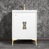 Linkasink - Frame 24'' Wide White Vanity with Satin Brass Deco Grate and Legs, 24'' x 22'' x 33.5'' (without vanity top) - White with Satin Brass Hardware