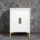 Linkasink - Frame 24'' Wide White Vanity with Polished Brass Filigree Grate and Legs, 24'' x 22'' x 33.5'' (without vanity top) - White with Polished Brass Hardware