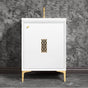 Linkasink - Frame 24'' Wide White Vanity with Polished Brass Filigree Grate and Legs, 24'' x 22'' x 33.5'' (without vanity top) - White with Polished Brass Hardware