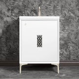 Linkasink - Frame 24'' Wide White Vanity with Satin Nickel Filigree Grate and Legs, 24'' x 22'' x 33.5'' (without vanity top) - White with Satin Nickel Hardware