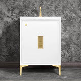 Linkasink - Frame 24'' Wide White Vanity with Satin Brass Louver Grate and Legs, 24'' x 22'' x 33.5'' (without vanity top) - White with Satin Brass Hardware