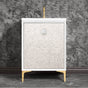Linkasink - MOTHER OF PEARL with 3'' Artisan Glass Prism Hardware 24'' Wide Vanity, White, Polished Brass Hardware, 24'' x 22'' x 33.5'' (without vanity top) - Polished Brass with White Prism Glass