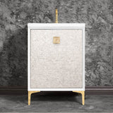 Linkasink - MOTHER OF PEARL with 3'' Artisan Glass Prism Hardware 24'' Wide Vanity, White, Polished Brass Hardware, 24'' x 22'' x 33.5'' (without vanity top) - Polished Brass with Eglomise Prism Glass