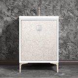 Linkasink - MOTHER OF PEARL with 3'' Artisan Glass Prism Hardware 24'' Wide Vanity, White, Polished Nickel Hardware, 24'' x 22'' x 33.5'' (without vanity top) - Polished Nickel with White Prism Glass