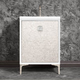 Linkasink - MOTHER OF PEARL with 3'' Artisan Glass Prism Hardware 24'' Wide Vanity, White, Polished Nickel Hardware, 24'' x 22'' x 33.5'' (without vanity top) - Polished Nickel with Ã‰glomisÃ© Prism Glass