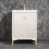 Linkasink - MOTHER OF PEARL with 3'' Artisan Glass Prism Hardware 24'' Wide Vanity, White, Satin Brass Hardware, 24'' x 22'' x 33.5'' (without vanity top) - Satin Brass with White Prism Glass