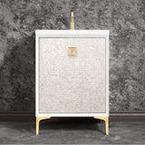 Linkasink - MOTHER OF PEARL with 3'' Artisan Glass Prism Hardware 24'' Wide Vanity, White, Satin Brass Hardware, 24'' x 22'' x 33.5'' (without vanity top) - Satin Brass with Eglomise Prism Glass