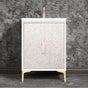 Linkasink - Mother of Pearl with 8'' White Tiger Artisan Glass Prism, 24'' Wide Vanity, White, Satin Brass Hardware with White Glass, 24'' x 22'' x 33.5'' (without vanity top) - Satin Brass with White Tiger Prism Glass