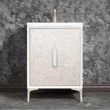 Linkasink - MOTHER OF PEARL with 8'' Artisan Glass Prism Hardware 24'' Wide Vanity, White, Satin Nickel Hardware, 24'' x 22'' x 33.5'' (without vanity top) - Satin Nickel with White Prism Glass