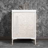 Linkasink - MOTHER OF PEARL with 18'' Artisan Glass Prism Hardware 24'' Wide Vanity, White, Polished Nickel Hardware, 24'' x 22'' x 33.5'' (without vanity top) - Polished Nickel with White Prism Glass