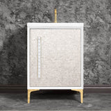 Linkasink - MOTHER OF PEARL with 18'' Artisan Glass Pyramid Hardware 24'' Wide Vanity, White, Polished Brass Hardware, 24'' x 22'' x 33.5'' (without vanity top) - Polished Brass with White Pyramid Glass