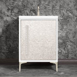 Linkasink - MOTHER OF PEARL with 18'' Artisan Glass Pyramid Hardware 24'' Wide Vanity, White, Satin Nickel Hardware, 24'' x 22'' x 33.5'' (without vanity top) - Satin Nickel with Eglomise Pyramid Glass