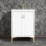 Linkasink - TUXEDO with 3'' Artisan Glass Prism Hardware 24'' Wide Vanity, White, Polished Brass Hardware, 24'' x 22'' x 33.5'' (without vanity top) - Polished Brass with White Prism Glass