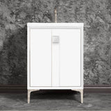Linkasink - TUXEDO with 3'' Artisan Glass Prism Hardware 24'' Wide Vanity, White, Polished Nickel Hardware, 24'' x 22'' x 33.5'' (without vanity top) - Polished Nickel with White Prism Glass