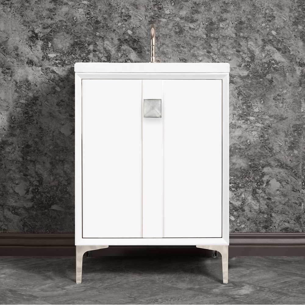 Linkasink - TUXEDO with 3'' Artisan Glass Prism Hardware 24'' Wide Vanity, White, Polished Nickel Hardware, 24'' x 22'' x 33.5'' (without vanity top) - Polished Nickel with Ã‰glomisÃ© Prism Glass