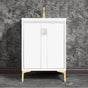 Linkasink - TUXEDO with 3'' Artisan Glass Prism Hardware 24'' Wide Vanity, White, Satin Brass Hardware, 24'' x 22'' x 33.5'' (without vanity top) - Satin Brass with White Prism Glass